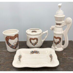 Granny's collection Bathroom Vanity Set Of 4 Soap Dispenser Toothbrush Farmhouse